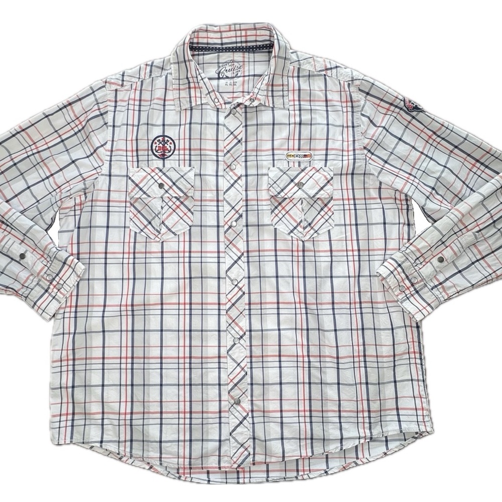 Disney Cruise Line Plaid Shirt Nautical Long Sleeve DCL Cotton White Blue Red XL
